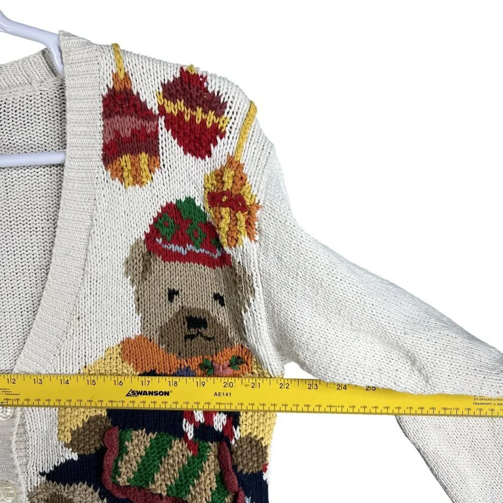 Vintage Crystal-Kobe  Womens M Cardigan Sweater Multi Color Bear Motif - Picture 10 of 15
